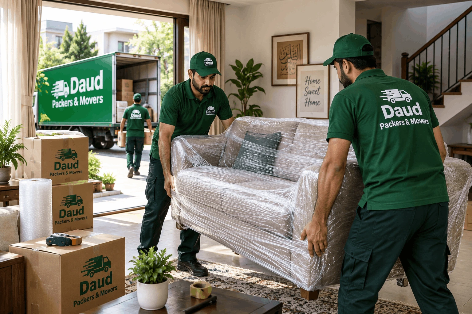 Professional house shifting team moving furniture in Islamabad