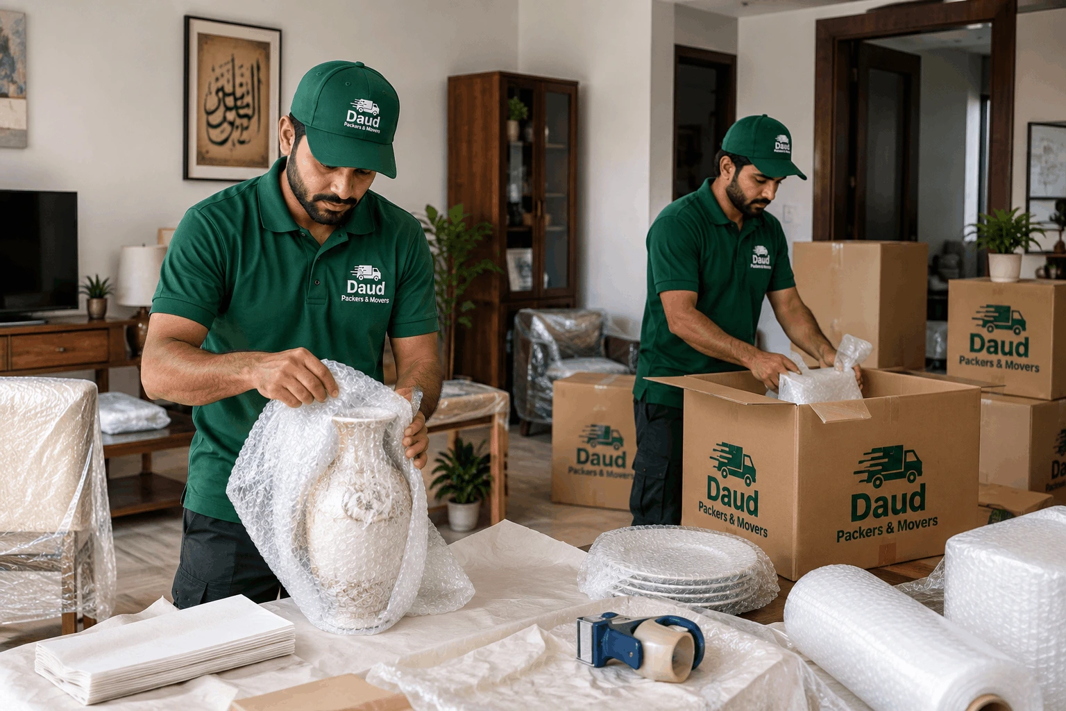Professional movers packing household items in Islamabad