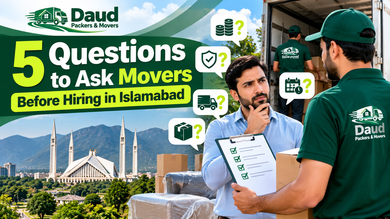 Customer asking a Daud Packers mover questions with a checklist before booking house shifting in Islamabad